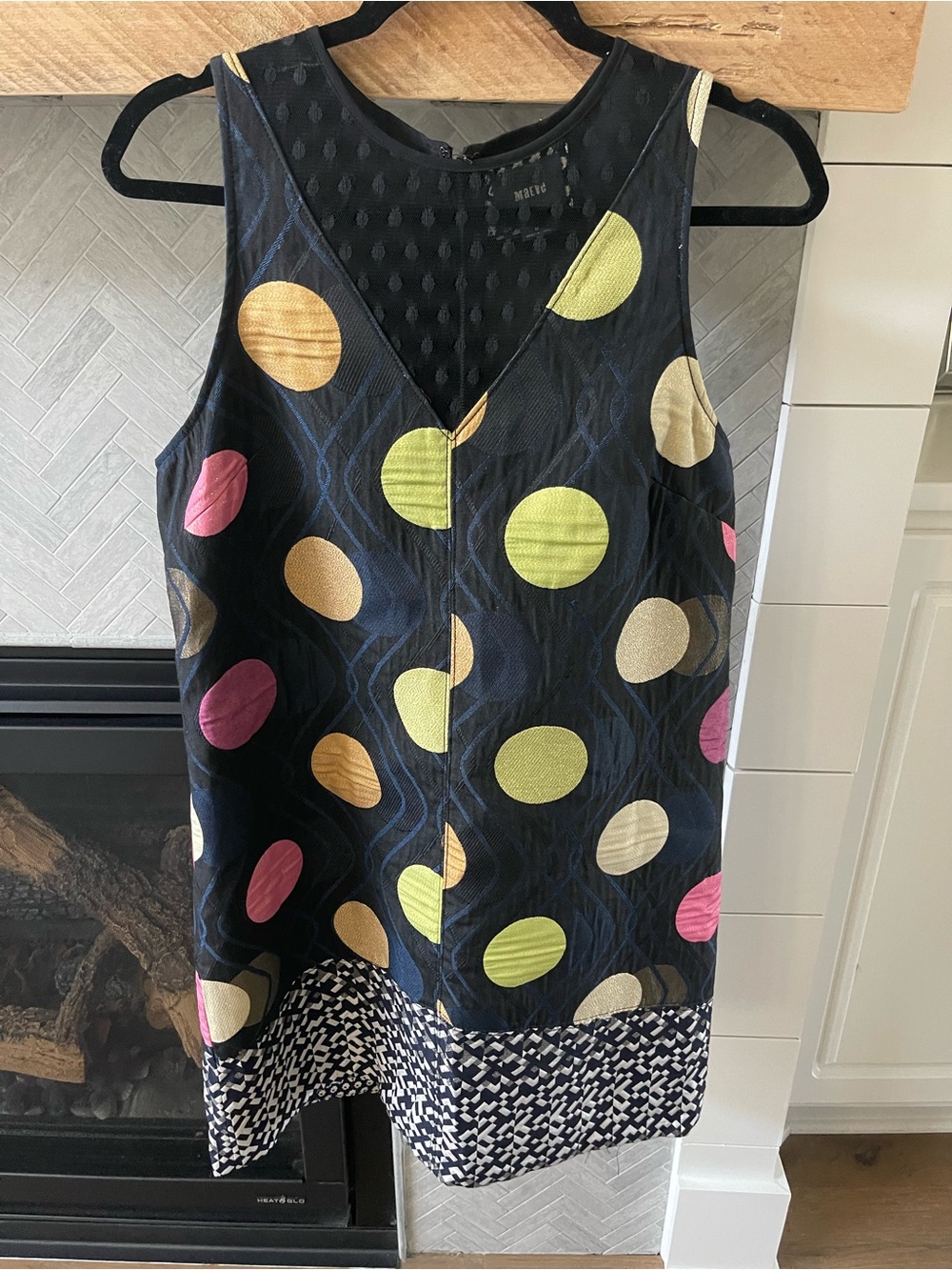 Maeve Black dress with Yellow, Pink, Gold & Cream Polka Dots